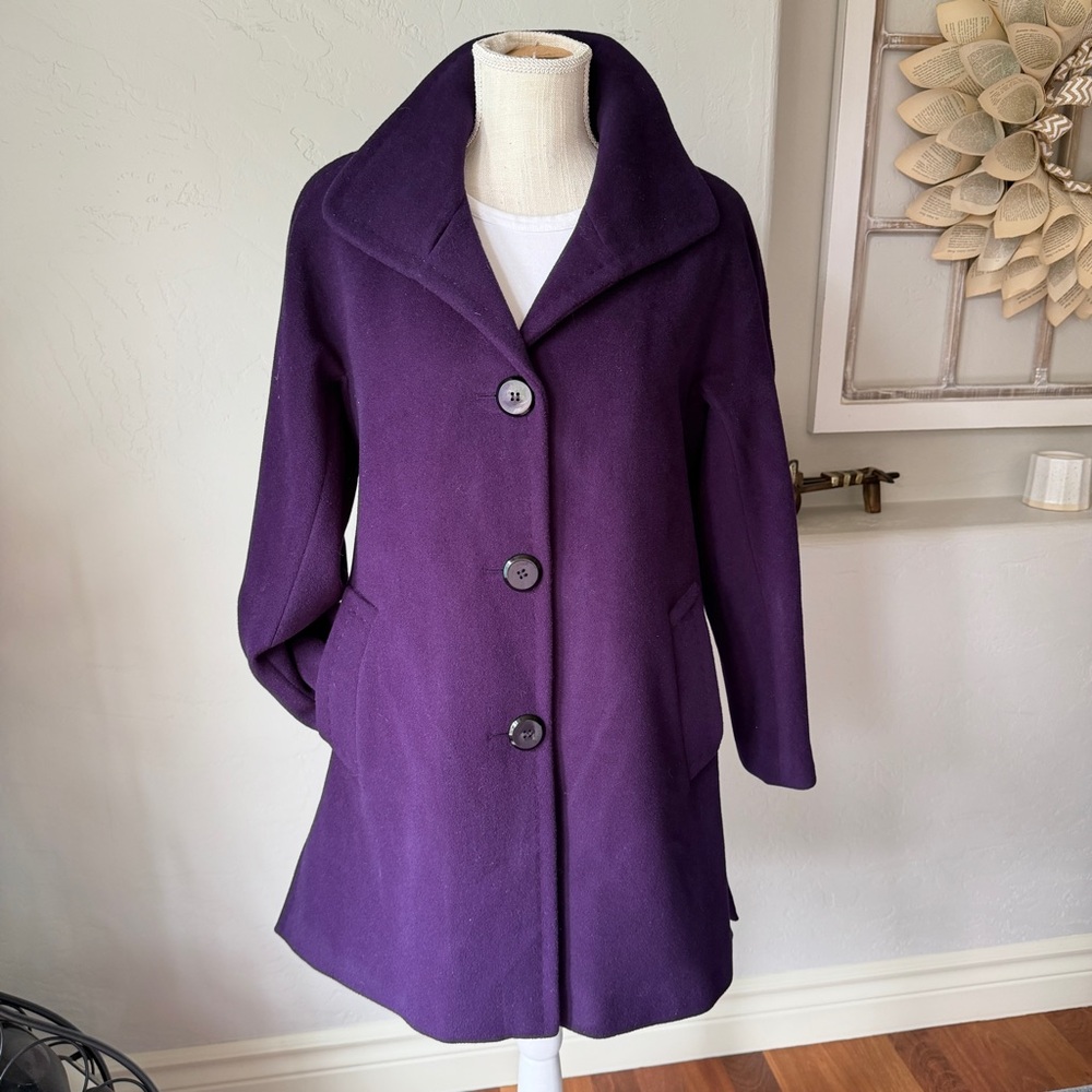 Ellen Tracy Women's Mediums Length Deep Purple Wool‎ Blend Winter Coat Size 6